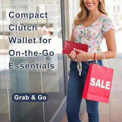 Women’s Wallet for Cell Phone Anti Theft Wristlet Bag with Strap RFID Blocking Double Zipper, Red - color: Red