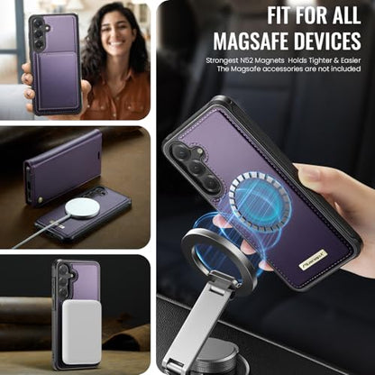 for Samsung Galaxy S26 Plus 2in1 Detachable Wallet Case, Purple | Compatible with Magsafe, Magnetic, RFID Blocking Card Holder, Shockproof, Kickstand, Wireless Charging, PU Leather Flip Cover - color: (Detachable 2 in 1)-Purple, size: Galaxy S26 Plus