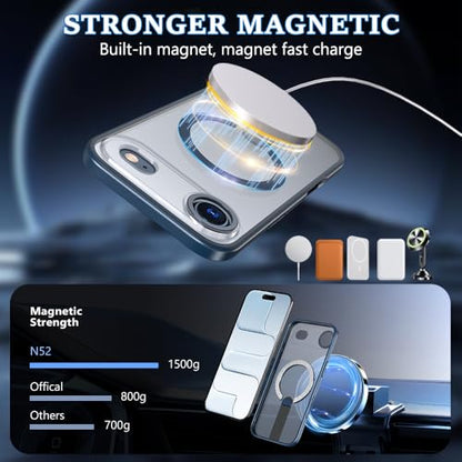 Magnetic for 17 iPhone Air Stand Case with Screen Protector, [Full Camera Protection] (Compatible with MagSafe) Military Grade Drop Protection, Translucent Matte Bumper Cover Case, Blue - color: IP 17 Air Blue