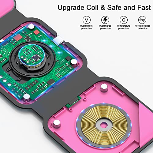 3 in 1 Wireless Charging Station for Apple,Foldable Magnetic Travel Charger - color: rose red