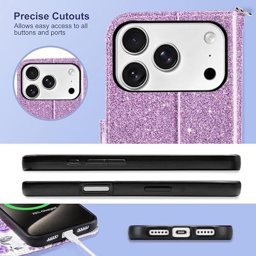 ULAK Compatible with iPhone 17 Pro Max Wallet Case Card Holder, Purple | with Card Holder, [RFID Blocking] PU Leather Case Kickstand Card Slots Wrist Strap, Durable Shockproof Cover 6.9 Inch - color: Purple, size: iPhone 17 Pro Max - 6.9 inch