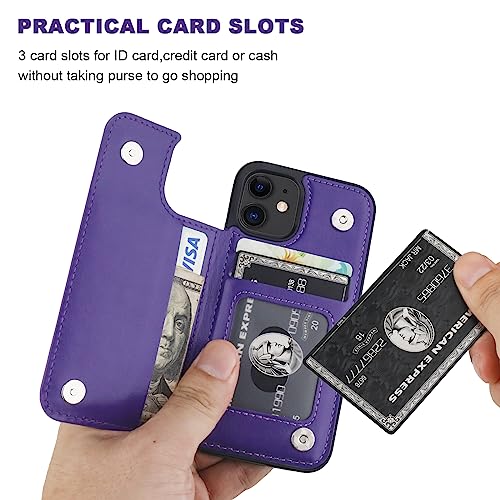 ONETOP for iPhone 12 Mini Wallet Case with Card Holder,Purple - color: Purple