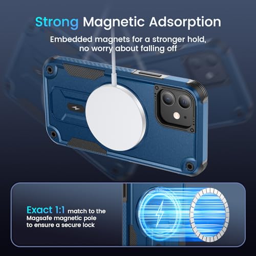 Caka for iPhone 11 Case, iPhone 11 Phone Case with Stand Blue | Compatible with MagSafe, Built-in Hidden Kickstand, Solid Protective Dual-layer TPU+PC Shockproof Magnetic Phone Cover - color: Blue