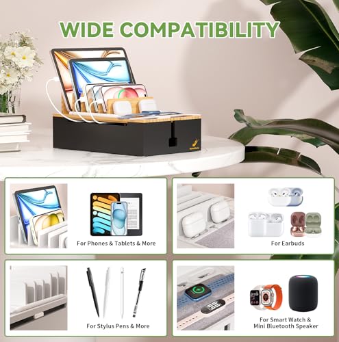 Pezin & Hulin Charging Station, Natural+Black (No USB Charger and Cables) - color: Natural+Black, size: Dock (No Charger&Cables)