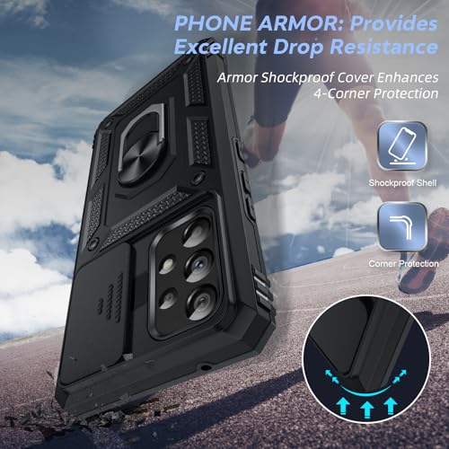 LeYi for Samsung Galaxy A53-5G Phone Case: with Slide Camera Cover | Military-Grade Heavy Duty Cell Android Cover Magnetic Ring Holder Stand para A 53, Black - color: TC Black, size: A53 5G 6.5inch