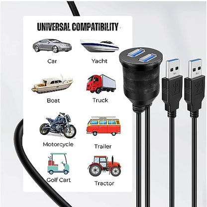TNP Dual USB 3.0 Flush Panel Mount Extension Cable for Car Dash, 3 FT - size: 2 Ports USB3.0 (3 Feet)