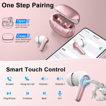Wireless Earbuds, Bluetooth 5.4 Headphones, 50H Playtime in Ear Earphones - color: Rose gold