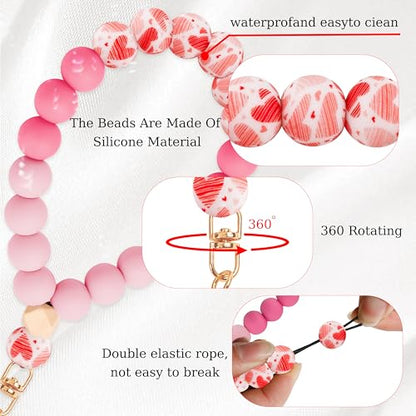 Silicone Beaded Phone Wrist Strap for Women, Elastic Wristlet - color: Pink Heart