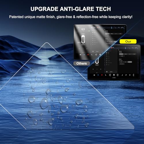 New Version Tesla Model Y/3 Screen Protector Accessories【Matte No Glare! Anti Fingerprint】Premium 9H Tempered Glass Screen Protector with Mounting Frame Kit for Model 3(2023-2017) /Model Y(2024-2020)