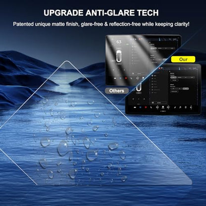 New Version Tesla Model Y/3 Screen Protector Accessories【Matte No Glare! Anti Fingerprint】Premium 9H Tempered Glass Screen Protector with Mounting Frame Kit for Model 3(2023-2017) /Model Y(2024-2020)