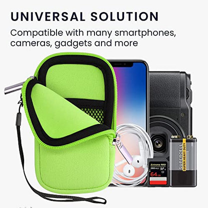 kwmobile Neoprene Phone Pouch Size XS - 3,5/4" - Universal Cell Sleeve Mobile Bag with Zipper, Wrist Strap - Neon Green - color: neon green, size: XS - 3.5/4"