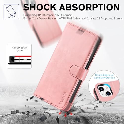 TUCCH Wallet Case for iPhone 14 (6.1") 2022, 4 Card Holders, Rose Gold | RFID Blocking, Viewing Stand, Shockproof TPU Shell, PU Leather, Magnetic Closure, Protective Folio Flip Cover - color: Rose Gold