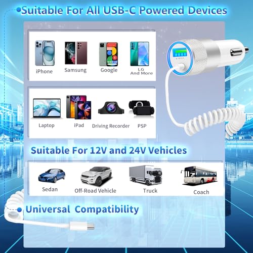 Apple MFi Certified iPhone Car Charger Fast Charging, 75W USB-C Car Charger - color: Porcelain White