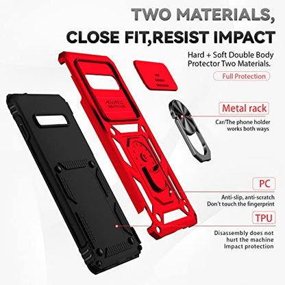 for Samsung Galaxy S10 Plus Case with Camera Lens Cover HD Screen Protector, Military-Grade Drop Tested Magnetic Ring Holder Kickstand Protective Phone Case for Samsung Galaxy S10+ Plus (Red) - color: Red with camera cover Military-Grade 2nd gen