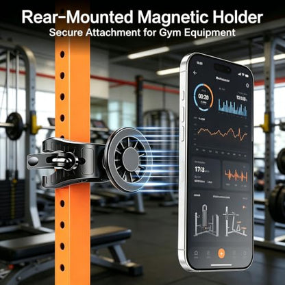 Magnetic Phone Holder Clamp Mount, 360° Adjustable Phone Mount for Treadmill, Golf Cart, Stroller, Shopping Cart & Exercise Equipment, MagSafe Compatible Smartphone Holder for iPhone and Android