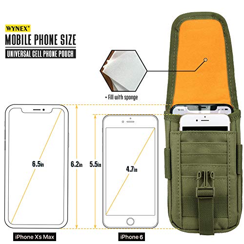 WYNEX Tactical Phone Pouch Molle, Phone Blet Holder Fit 4.0-6.7" Screen | Cellphone Holster with 2 compartmen & Card Organizer, Include Tactical Gear Clip, 1000D Nylon - color: Army Green