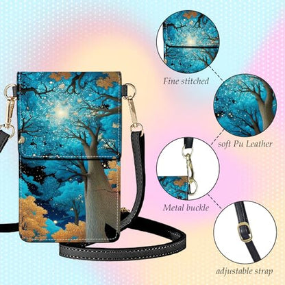 Small Crossbody Bags for Women Touchscreen Cell Phone Bag Cross Body Purses with adjustable Strap,Gifts For Teenage Girls - color: Night Forest sky