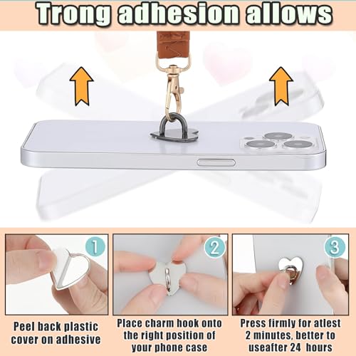 12 Pcs Metal Phone Finger Grip Hook Adhesive Heart Shaped Phone Charm Hook Smartphones Accessories Charm Loop Stand Keychain Ring Smartphones Holder Heart Pad Ring for DIY Hanging Supplies (Silver) - color: Silver