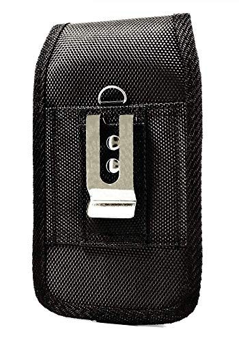 Vertical Pouch Compatible with Samsung Galaxy S7, S6 or S5, a Large Size Rugged Nylon Heavy Duty Carrying Case with Belt Clip, Fits the Phone with a Thick Case On. Plus a Stylus Pen - color: Black Vertical Rugged Large Case
