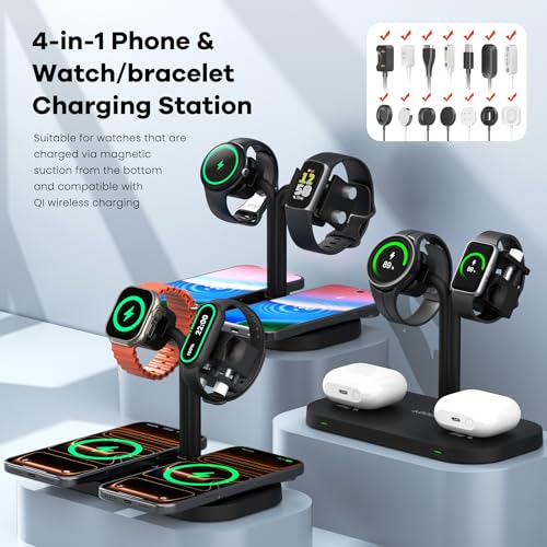 4-in-1 Charging Station Dual Phone Wireless Charger and iWatch Stand - color: A423SW-Black