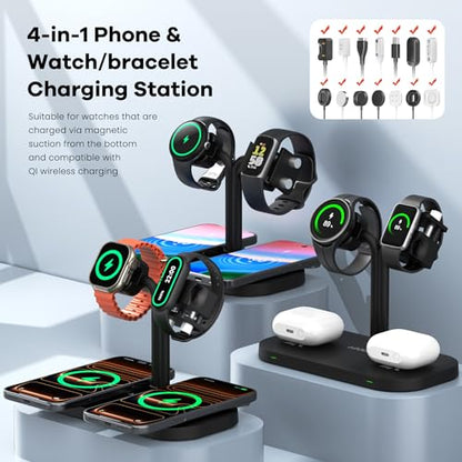 4-in-1 Charging Station Dual Phone Wireless Charger and iWatch Stand - color: A423SW-Black