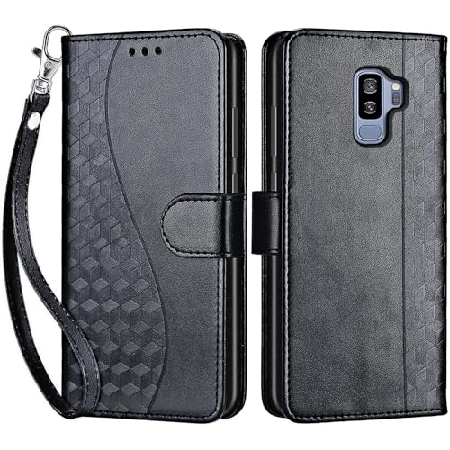 for Samsung Galaxy S9 Plus Wallet case, Black | 3 Card Holders, Kickstand, Shockproof TPU Shell, PU Leather, Magnetic Closure, Protective Flip Folio Cover, Women - color: 3