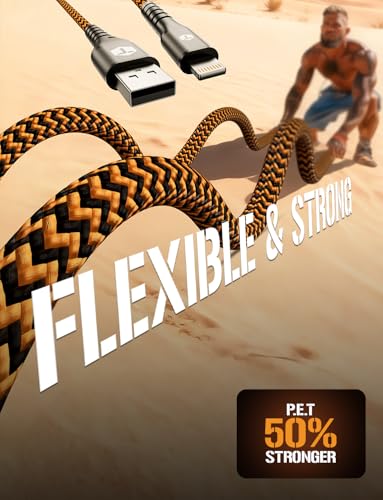 ToughTested 6FT USB to Lightning Cable, MFi Certified Braided 3A