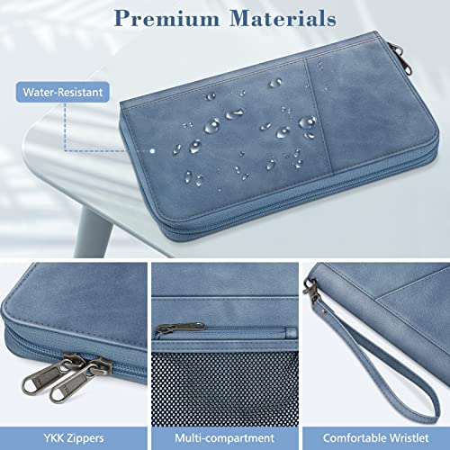 FINTIE Family Passport Holder Wallet Travel Document Organizer Clutch Bag | RFID Blocking Credit Cards Case Cover for Women Men - color: Haze Blue