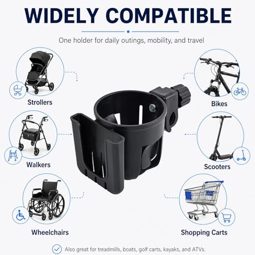 2 in 1 Universal Cup Holder with Phone Mount Tool-Free Clamp On for Stroller Walker Wheelchair Bike Scooter 360 Degree Rotatable Black - color: Black