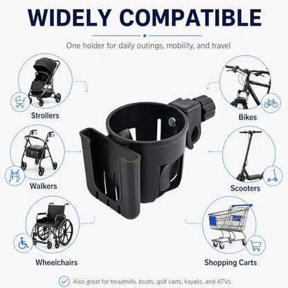 2 in 1 Universal Cup Holder with Phone Mount Tool-Free Clamp On for Stroller Walker Wheelchair Bike Scooter 360 Degree Rotatable Black - color: Black
