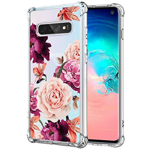 KIOMY Case for Samsung Galaxy S10 Airbag Corners Shockproof Bumper Protective Phone Cover, Hybrid Design Hard PC Back with Flexible TPU Frame (Red Flowers, for Samsung S10) - color: Red Flowers
