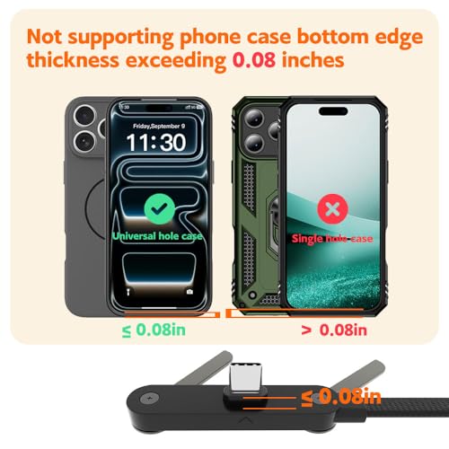 USB A to USB C Invisible Stand Charging Cable，65W Fast Charging Cable 5 FT，Built-in Phone Support Fast Charging Cord for Gaming Office Travel (Black) - size: 5FT(A-C)