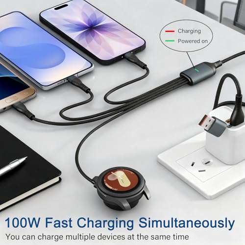 100W Multi Charge Cable for Galaxy Watch/2 USB C/Lightning, 10FT - color: Black 02