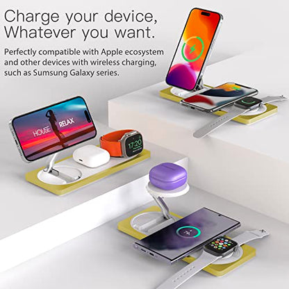 PETINO 3 in 1 Wireless Charging Station for Apple Devices with MagSafe - color: Yellow
