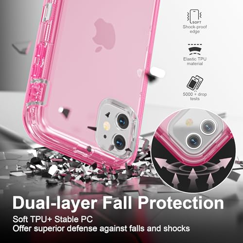 Follaroma for iPhone 11 Case, 6.1 inch, Crystal Pink | Heavy Duty Shockproof Protection Phone Cases, Anti-Drop, Military Grade Dual Layer Transparent Rugged Protective Cover - color: Pink, size: iPhone 11 6.1’