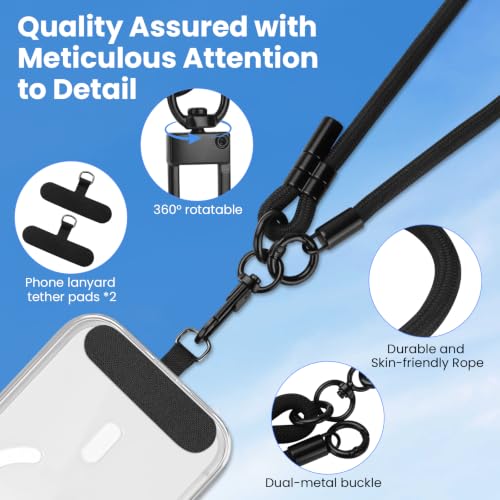 Phone Lanyard, Phone Strap Crossbody with 2 Pack Tether Tab, Adjustable Anti Theft Phone Strap for All Phones (Black) - color: Black