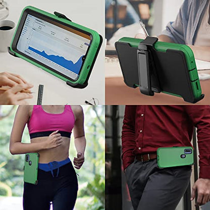 Compatible with Motorola G Pure/Moto G Power 2022 Case, Heavy Duty Rugged Shockproof Full Body Protection Kickstand Case with Belt Clip Holster for Motorola G Pure 6.5 inch Phone(Green+Black) - color: Green+Black