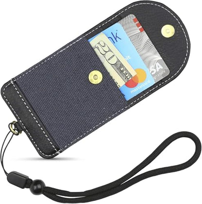 Cell Phone Wallet for Back of Phone with Wrist Strap, Stick On Wallet Credit Card ID Holder with RFID Protection Compatible with iPhone, Galaxy & Most Smartphones and Cases Navy - color: Navy
