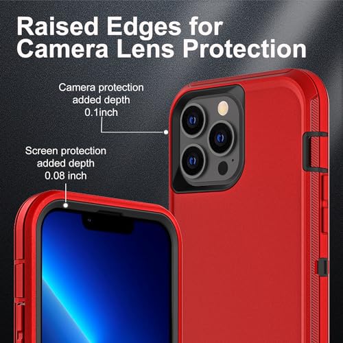 YKHJKLEC for iPhone 13 Pro Max Case, Military Grade 3 in 1 Heavy Duty Shockproof/Drop Proof/Dust Proof Case with 2Pcs Tempered Glass Screen Protector (Red/Black) - color: Red/Black