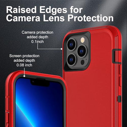 YKHJKLEC for iPhone 13 Pro Case, Military Grade 3 in 1 Heavy Duty Shockproof/Drop Proof/Dust Proof Case with 2Pcs Tempered Glass Screen Protector (Red/Black) - color: Red/Black