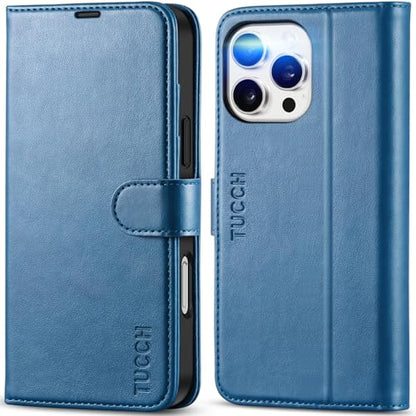 TUCCH Wallet Case for iPhone 16 Pro Max (6.9") 2024, Flip Stand, Light Blue | RFID Blocking, 4 Card Holders, Kickstand, PU Leather, Shockproof TPU Shell, Magnetic Closure, Protective Folio Cover - color: Light Blue
