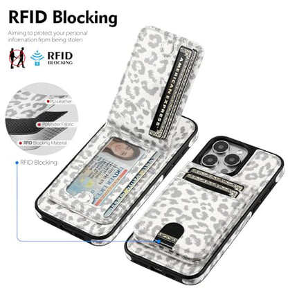 SkyEagle Compatible with MagSafe iPhone 14 Pro Wallet Case,Leopard-White - color: Leopard-White, size: iPhone 14 Pro - 6.1"