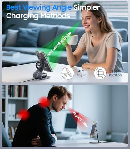 Meifigno Magnetic Wireless Charger for Samsung, 3 in 1 MagSafe Charging Station Aluminum Charger Stand for Galaxy S26/S25/Z Fold7/Z Flip7, Watch Charger Stand for Galaxy Watch Ultra 8 7, for Buds