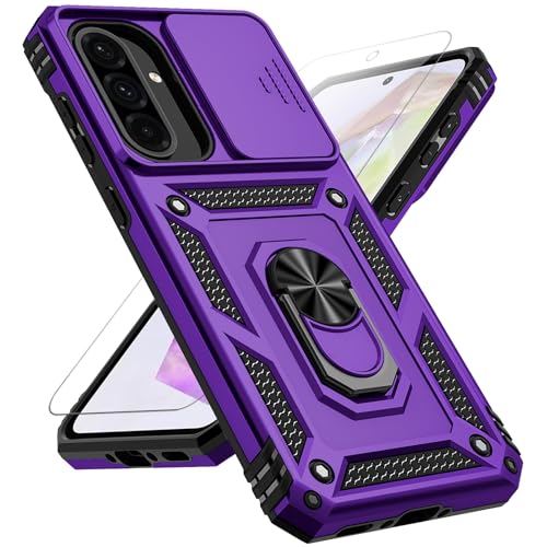 for Samsung Galaxy A36 5G Case with Slide Camera Cover HD Screen Protector [Military Grade 16ft. Drop Tested] Magnetic Ring Holder Kickstand Protective Phone Case for Galaxy A36 5G 2025, Purple - color: Purple w/ Slide Camera 2nd gen. Military Grade