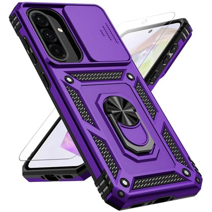 for Samsung Galaxy A36 5G Case with Slide Camera Cover HD Screen Protector [Military Grade 16ft. Drop Tested] Magnetic Ring Holder Kickstand Protective Phone Case for Galaxy A36 5G 2025, Purple - color: Purple w/ Slide Camera 2nd gen. Military Grade