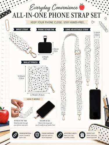 Woanger Teacher Phone Crossbody Lanyard with Wallet Pouch, Adjustable Clip Cell Phone Lanyard Back to School Teacher Gift - style: Polka Dots