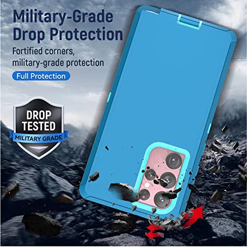 YmhxcY for S22 Ultra Case, Drop Proof 3-Layer Durable Cover/Shockproof Armor Drop Protection/Solid Rubber Protective Matte Cover for Galaxy S22 Ultra 6.8”-Blue Green/Light Green - color: Blue green and Light green