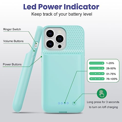 Feob Battery Case for iPhone 13/13 Pro/14,[2025 Upgraded] 7500 mAh Ultra-Slim Portable Extended Charger Cover for iPhone 13/13 Pro/14 Charging Case (6.1 Inch)-Green - color: Green