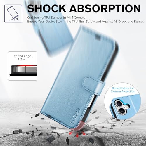 TUCCH Wallet Case for iPhone 17 6.3" 2025, 4 Card Slots, Pearly Light Blue | RFID Blocking, Viewing Stand, Shockproof TPU Shell, PU Leather, Magnetic Closure, Protective Folio Flip Cover - color: Pearly Light Blue