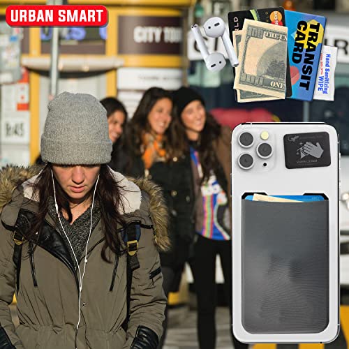 Phone Wallet - Adhesive Card Holder - Cell Phone Pouch - Stick on Lycra Pocket by Gecko - Carry Credit Cards and Cash - color: --BLANK-- GRAY